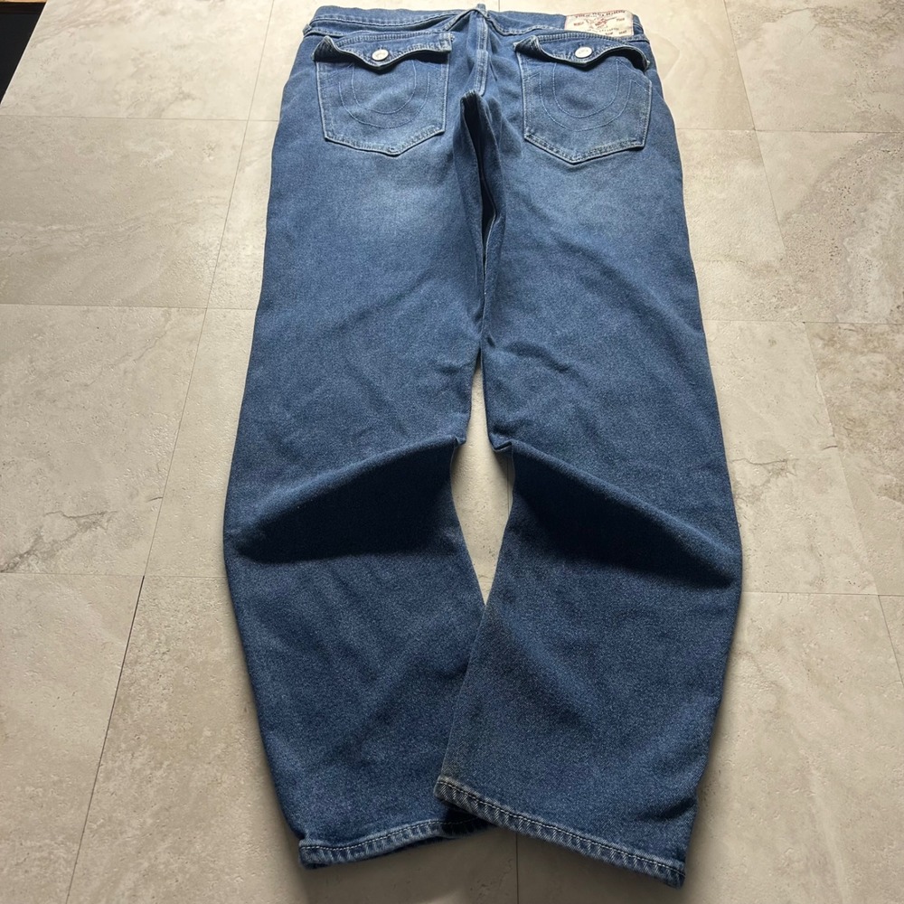 True Religion Geno Relaxed Slim Jeans Blue Mens 34 Flap Pocket Streetwear Denim